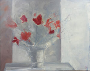 Tulips in a white vase
Oil on canvas, 40 x 50 cm, 2018. 
£250.