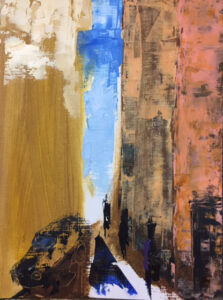 Narrow street, southern France, imagined.
Oil on canvas paper, 24 x 30 cm
£100
